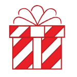 Red and white gift box graphic.