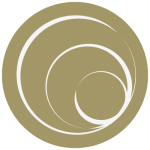 A sand colour circle with a spiral inside of it