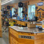 Picture of the bike tune up shop at Link Cyclery buke shop in Lewisburg