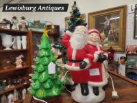 Picture of vintage holiday decorations on shelves at Lewisburg Antique Mall
