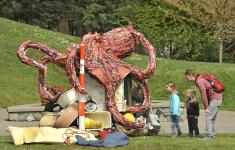 Red Octopus Sculpture at Washed Ashore