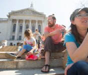 Family on Capitol Square Steps