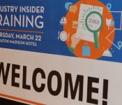 Close-up shot of the welcome poster for the March 2018 Industry Insider Training event