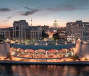 Monona Terrace and Madison skyline at night