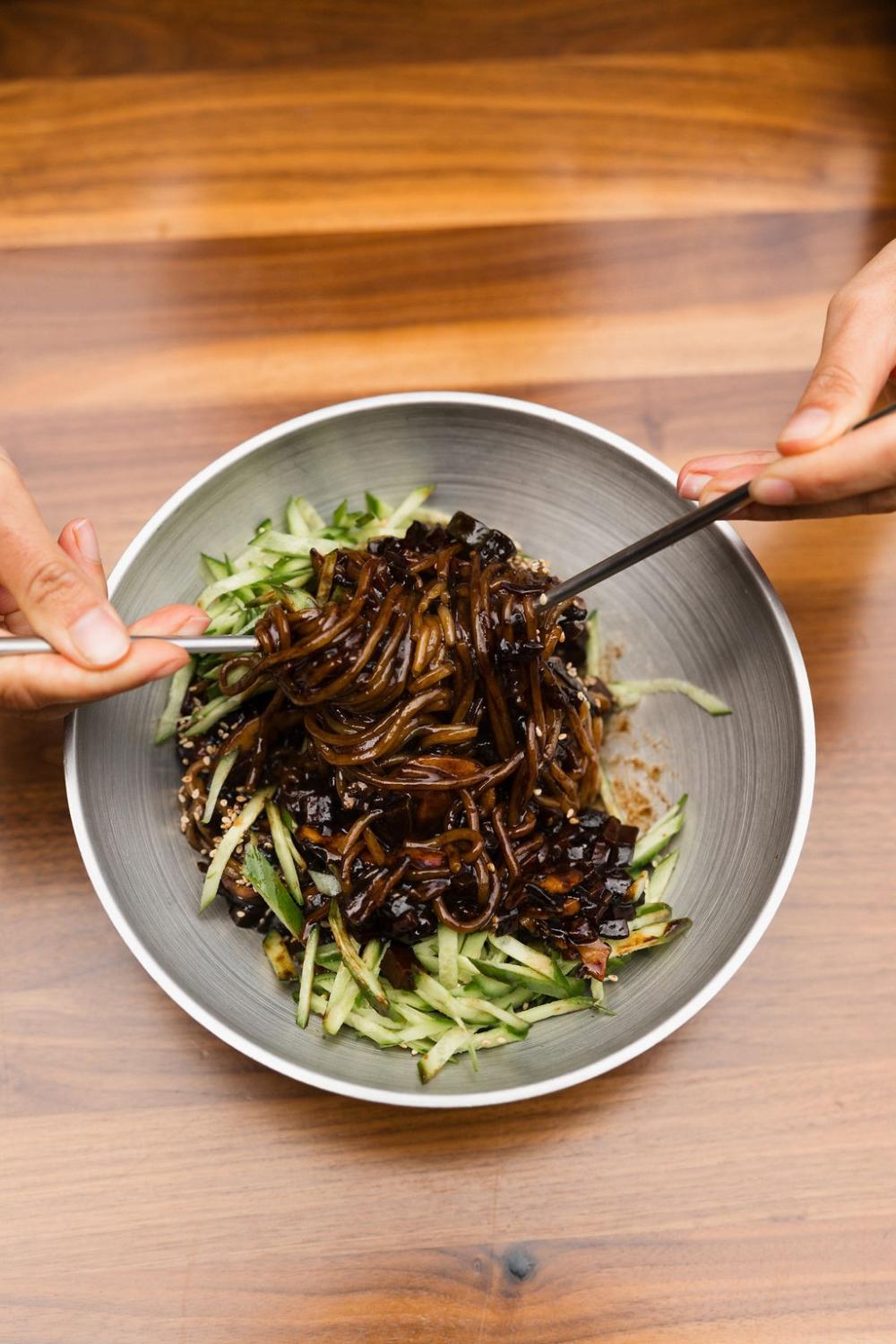 This is an image of the jjajangmyeon noodles at Jeju Kitchen in Carmel-by-the-Sea