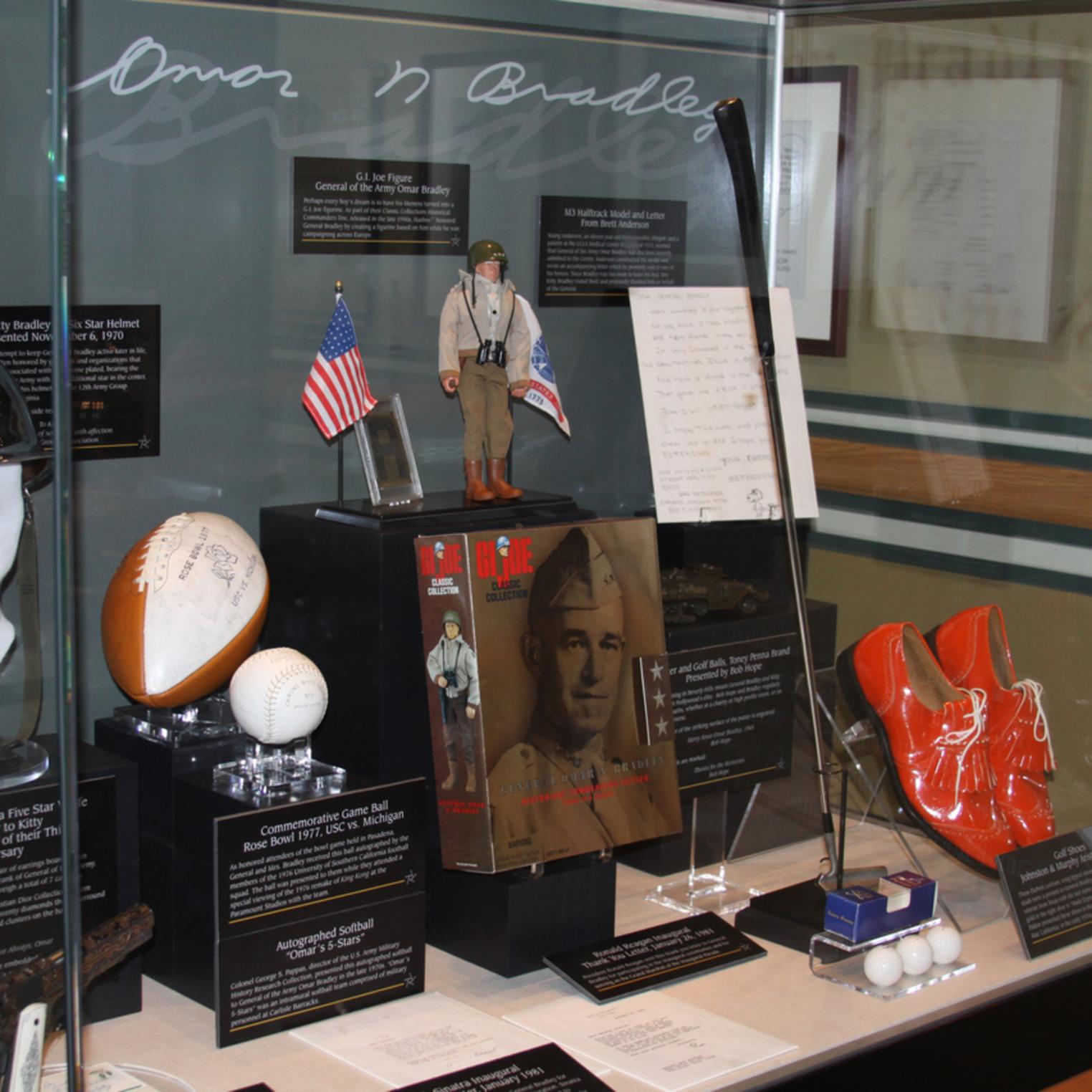 Exhibit case in the Omar N. Bradley - America's Last Five Star General Exhibit in Ridgway Hall