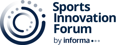 The logo for "Sports Innovation Forum | by informa" features the name and a symbol that looks like a target with circles within circles, only each loop fades into dots on one end.