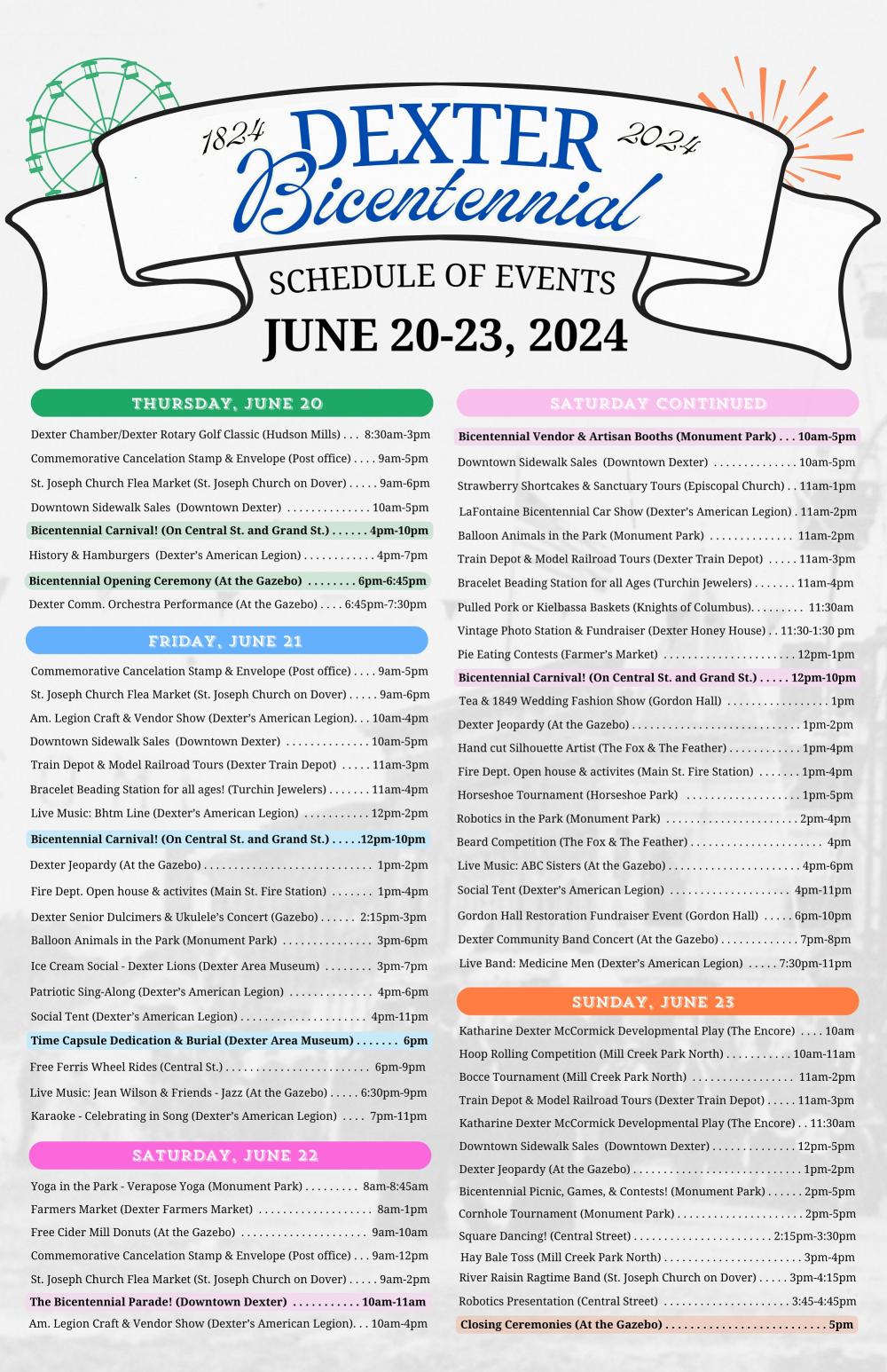 Dexter Bicentennial events schedule
