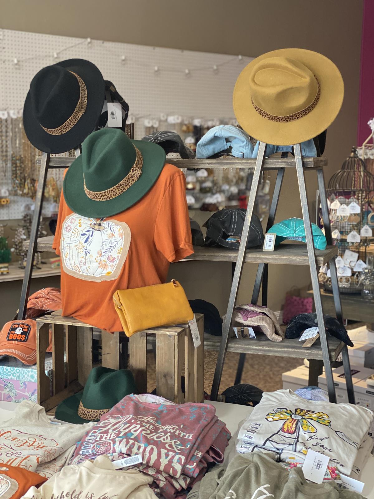 Hats And Purses On Display At Bauble and Bliss In Beaumont, TX