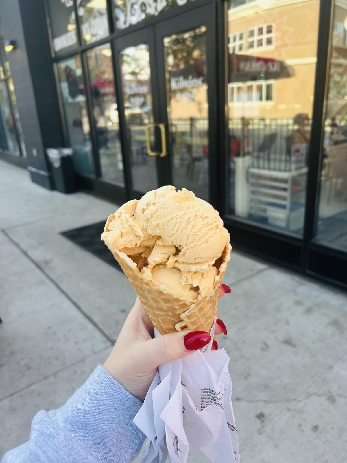 Pumpkin Pie Ice Cream in a waffle cone  from Kilwins