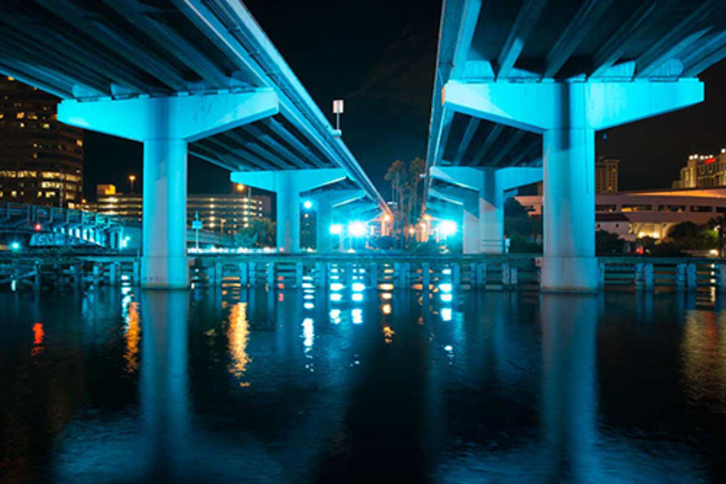 Lighted Bridge of the Selmon Expressway Downtown Tampa
