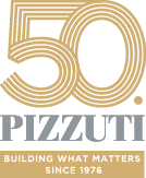 Pizzuti 50 logo: Building what matters since 1976