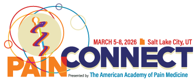 American Academy of Pain Medicine logo reading "March 5 - 8, 2026 Salt Lake City, UT Pain Connect Presented by The American Academy of Pain Medicine"