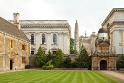 Old Cambridge College buildings with square green at forefrontgrass