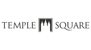 Square with the outline of a temple with the words Temple Square