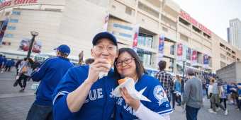 Toronto Blue Jays baseball fans outside the Rogers Centre stadium