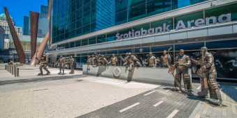 Hockey player statues outside of Scotiabank Arena in Toronto