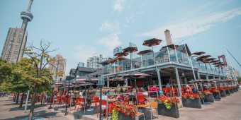 The large patio at the Amsterdam Brewhouse is situated right on the waterfront