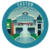 Easton neighborhood badge featuring Easton Station and fountain