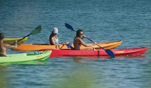 Group of people kayaking with Glass Bottom Rentals