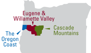 Eugene, Cascades & Coast map