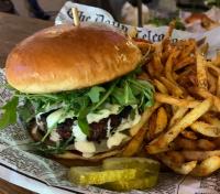 A burger on the menu at the Flat Iron Tap in Lake Geneva.