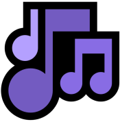 Purple musical notes icon used to depict music sounds or events