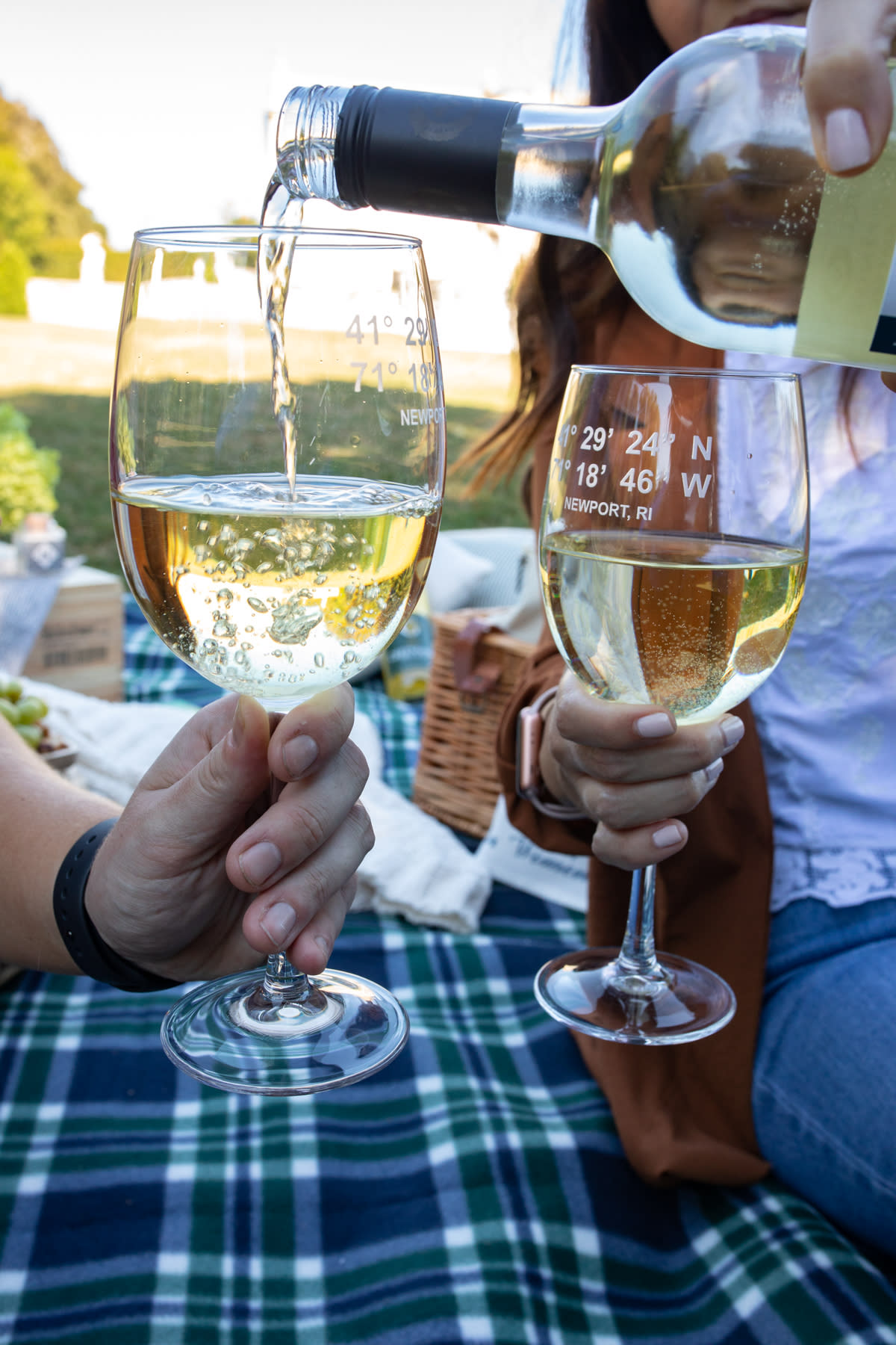 Two People With White Wine Glasses At A Newport Mansions Picnic 