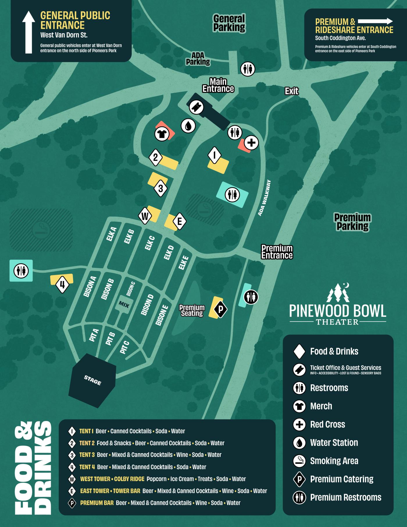 Pinewood Bowl Theater Map