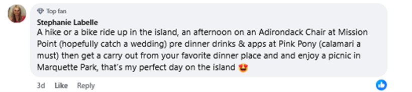 Facebook response to 1-Day Mackinac Island Itinerary, Pink Pony