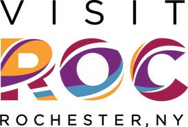 A stacked text graphic that says "Visit ROC Rochester, NY"