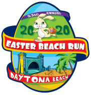 The Easter Beach Run logo is a fun egg-shaped, colorful logo that features the Daytona Beach Bandshell