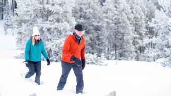 Two people snowshoeing