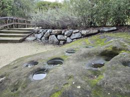 Native American mortar holes for grinding acorn