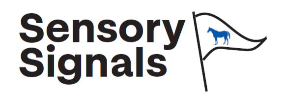 A white flag with a blue horse next to text that read Sensory Signals