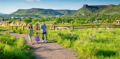 Family walking along Triceratops Trail