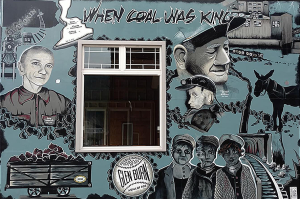 A photo of a mural of Shamokin PA coal history