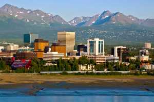 Anchorage skyline with the Chugach Mountains