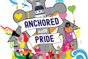 Annapolis Pride Logo with a graphic of people and the state house