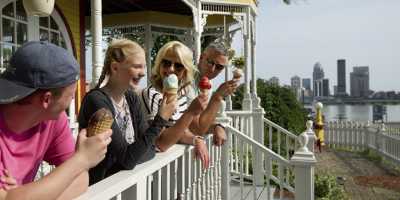 Family eating ice cream from Widows Walk Ice Creamery in Clarksville, IN