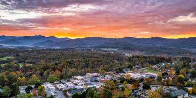 Sunset over town of Weaverville during the fall