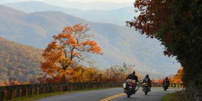 Motorcycle on the Blue Ridge Parkway in Fall