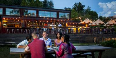 Outdoor dining at Smoky Park Supper Club in the River Arts District in Asheville, NC