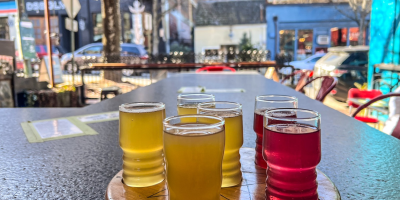 Picture of six buchi drinks served on a circle platter at Rosetta's Kitchen