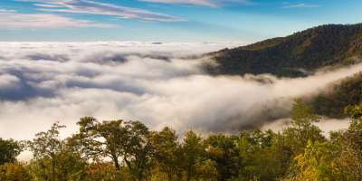 A sea of clouds created by weather phenomenon thermal inversion