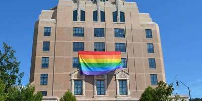 Pride flag on Asheville City Hall