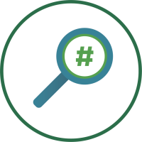 Magnifying glass over hashtag icon