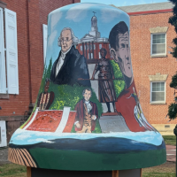 A painted mural on a bell