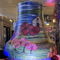 A painted mural on a bell