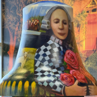 A painted mural on a bell